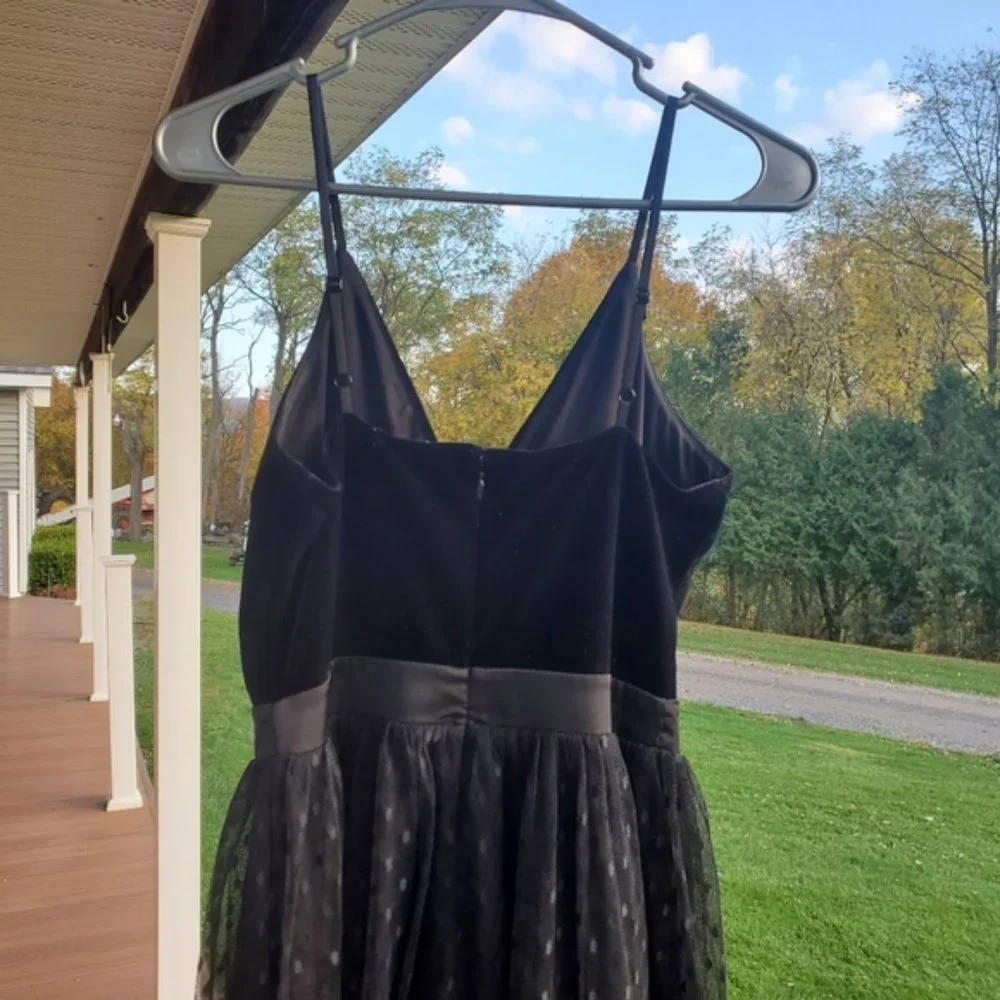 Express Velvet Bodice Polka Dot Tulle Midi Dress Black Party Formal Classic S - Picture 10 of 11